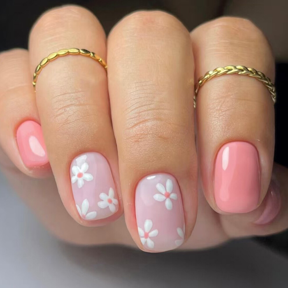 24Pcs Square Press on Nail Glossy Design French Fake Nail