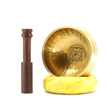 Tibetans sing the bowl, voice bowl, handhammered singing bowl 8cm Chakra set with wooden sticker mat for meditation 8x3cm brass.