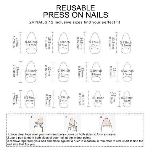 24pcs Easy Wear Press on Nail with 3D Floral Patterns Artificial 2