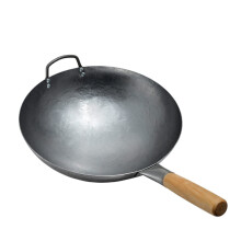 Iron Woks Pans Chinese Traditional Hand Hammered Carbon Steel Pow Wok No Coating Round Base with Steel Auxiliary Handle Less Oil