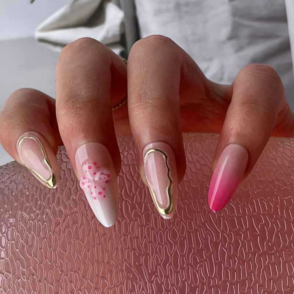 24Pcs Elegant Almond Press On Nail Holiday False Nail Full Cover