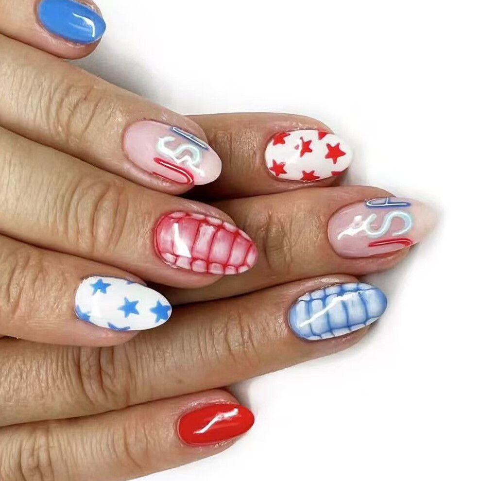4th Of July French Tip False Nail With Patriotic Design Press on