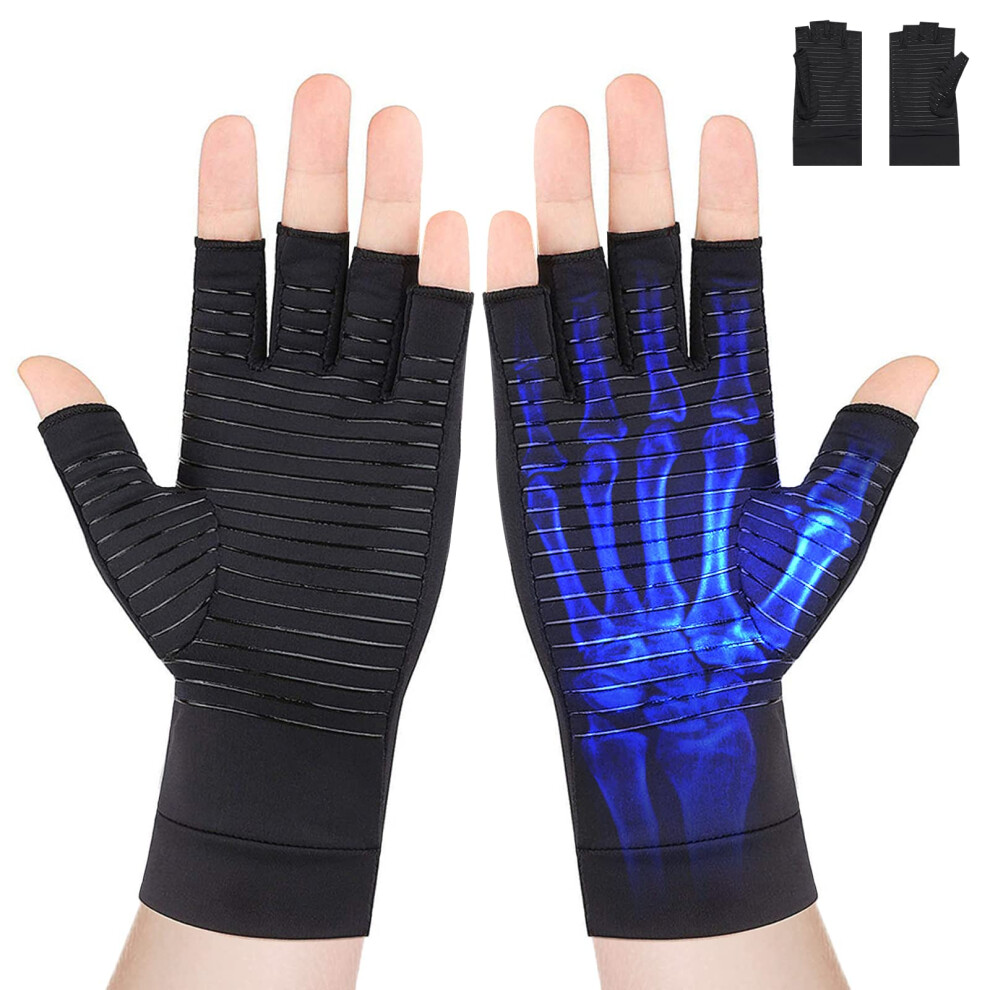 Black Arthritis Gloves Fingerless Copper For Carpal Tunnel, Hand Pain