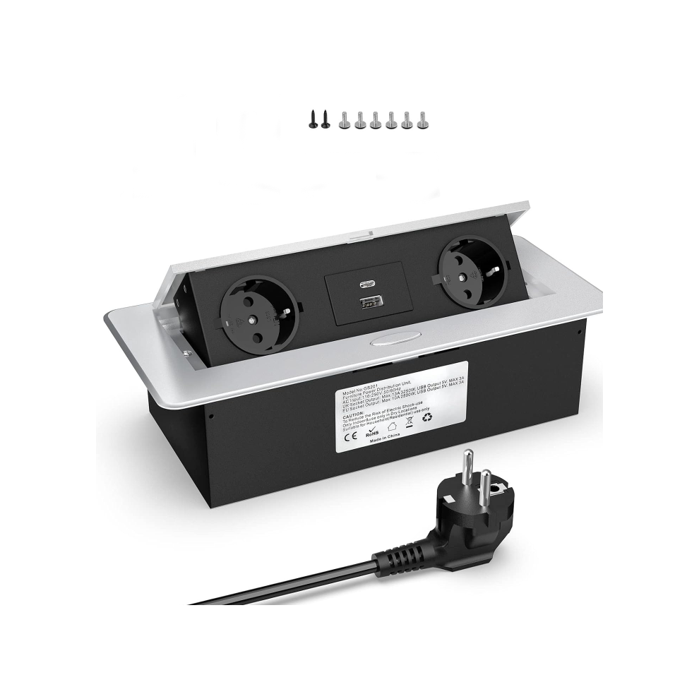 Desktop Power Socket With Pop-Up Design, Conference Table Power Outlet Featuring Damped Lift And Usb Receptacle Outlet, Hidden Desk Power Station For 9198585922501