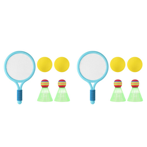 2 Conjuntos Raquete Ténis Com Bolas E Badminton Exterior 1