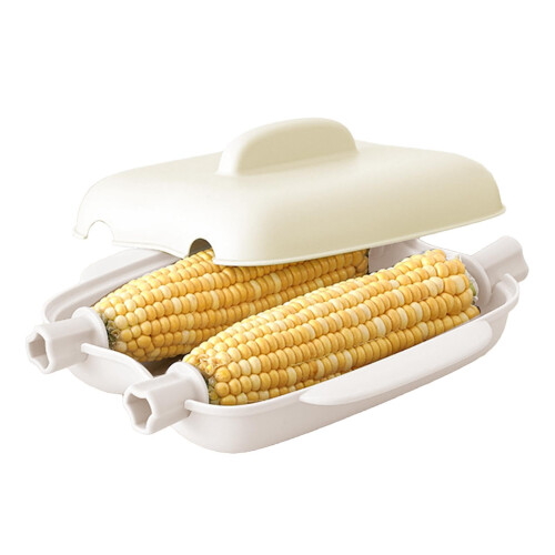 Microwave Corn Cob Cooker  Steamer with Lid and Handle Beige