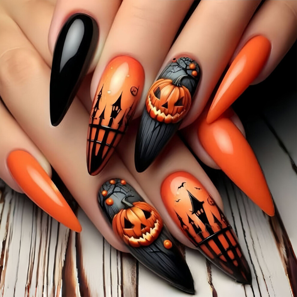 Pink Creative Halloween Artificial Nail Ghostly Pumpkin Art