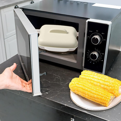 Microwave Corn Cob Cooker  Steamer with Lid and Handle Beige 1