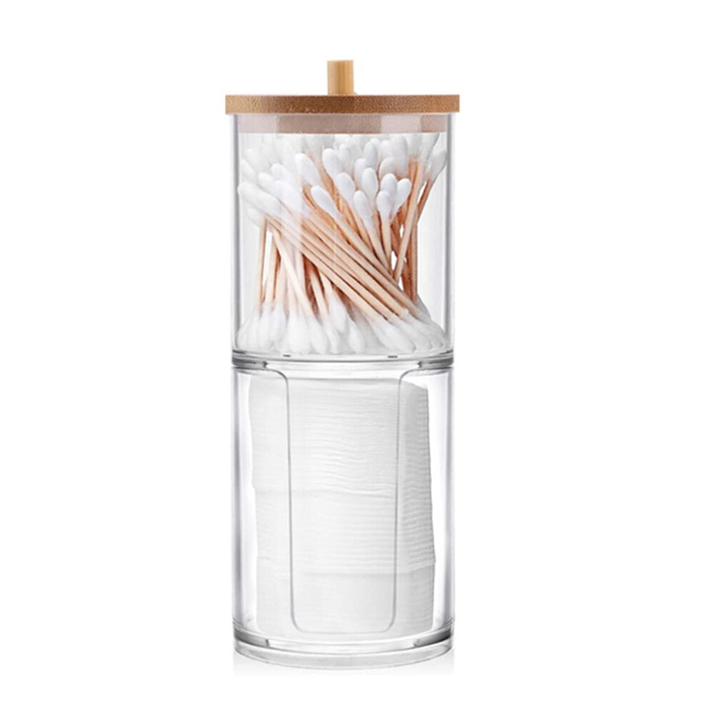 Holder Dispenser With Bamboo Lid And Stackable Acrylic Organizer For Cotton Pads Jar Cotton Balls Swabs Bath Salts