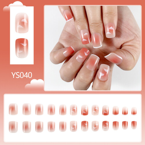 24x French Tip Press On Nail Short Square False Nail Cloud 1