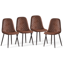 Set of 4 Dining Chairs Faux Suede Brown Padded