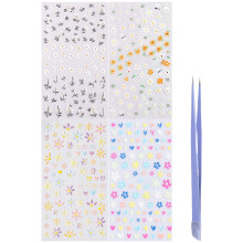 Autocollants pour ongles à fleurs 5D, 4 feuilles, autocollants