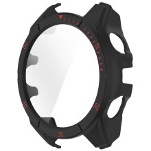 Watch Case Protective Hard Shell Guard 47mm/51mm AMOLED Solar Tempered Glass Black And Red