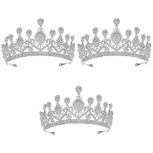 3 Unidades Tiara Noiva Coroa Zircônio Prateado 2