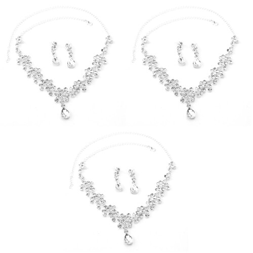 3Pcs Conjunto De Colar E Com (Prata) 2