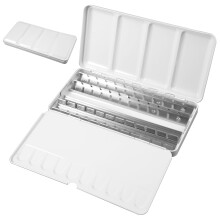 Empty Watercolour Box, Metal, with Mixing Palette and Thumb Ring, for 48 Half or 24