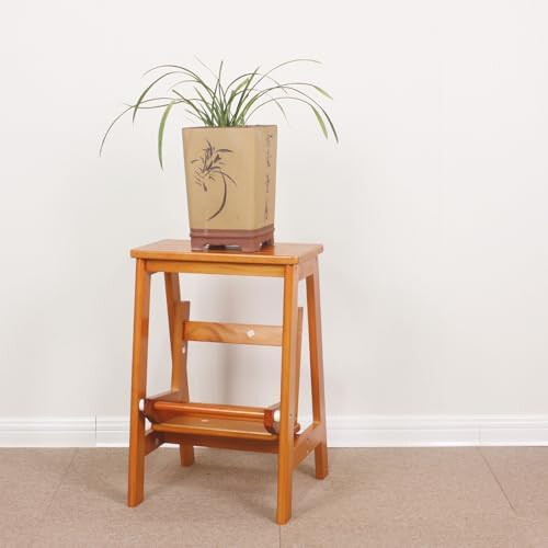 Foldable TwoLayer Solid Wood Staircase Stool Foldable Step Stool For Home And Office Honey Finish Climbing Bench 2