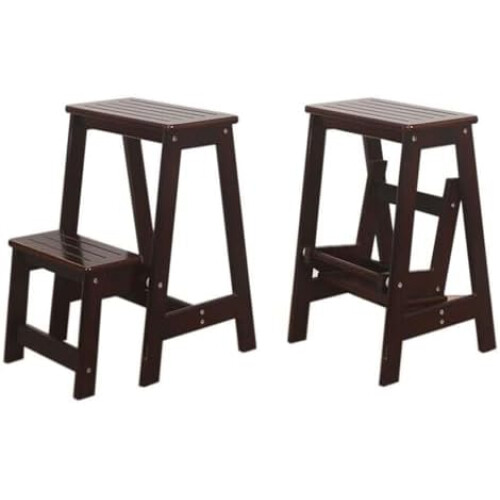 Foldable TwoLayer Solid Wood Staircase Stool Foldable Step Stool For Home And Office Honey Finish Climbing Bench 1