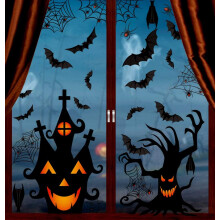 Adesivos de janela encantadores para o Halloween, atmosfera festiva garantida com nossos designs de PVC de alta qualidade.