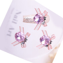 3pcs DIY Nail Art Essential Organza Bowknot Shaped Stones-Pink