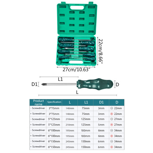 8Pcs Magnetic Screwdriver Set Heavy Duty Flat Cross Head 1