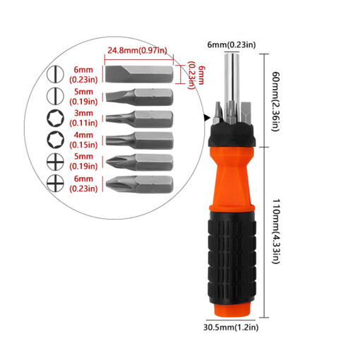 Durable Multi Bit Stubby Screwdriver 6 in 1 Kit Suitable for 2