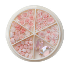 Rose Flowers Nail Charms Round Pearls Nail Art-beating heart