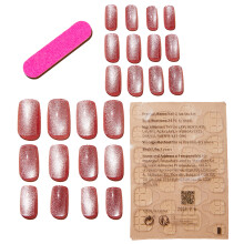 24 Pcs Medium False Nails Tips Cat Eye Press on Nails Full Cover