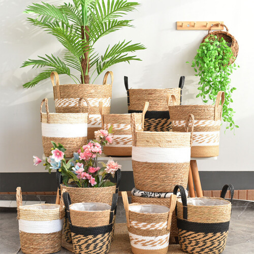 Natural Grass Woven Potted Container Ornament Large-BL number 2