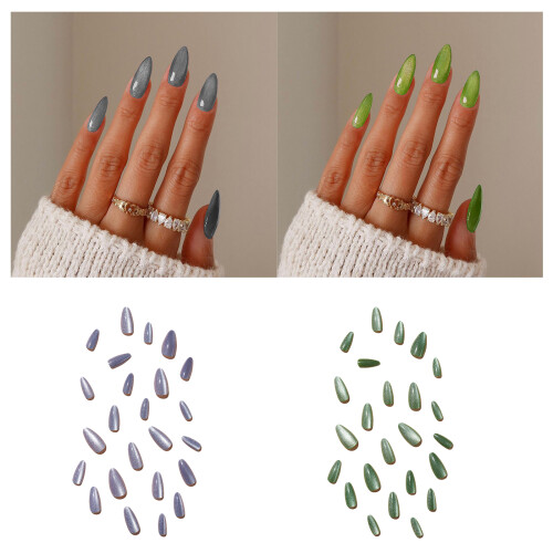 Medium Almond False Nails Glitter Full Cover False-XC 24 12 2