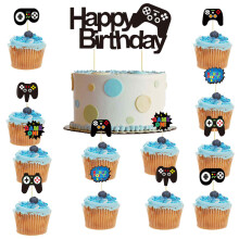 Conjunto de 13 peças para decoração de bolo com tema de videogame para aniversário de menino, toppers de cupcake de Feliz Aniversário,