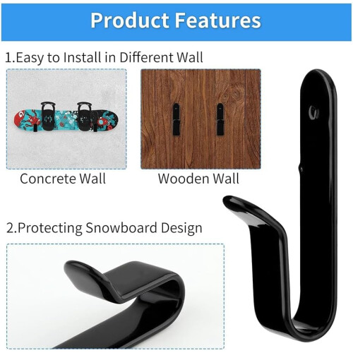 2 Pack Horizontal Snowboard Wall Mount Clips Storage Hanger Display Stand Ski Board Storage Ref: 6980 1