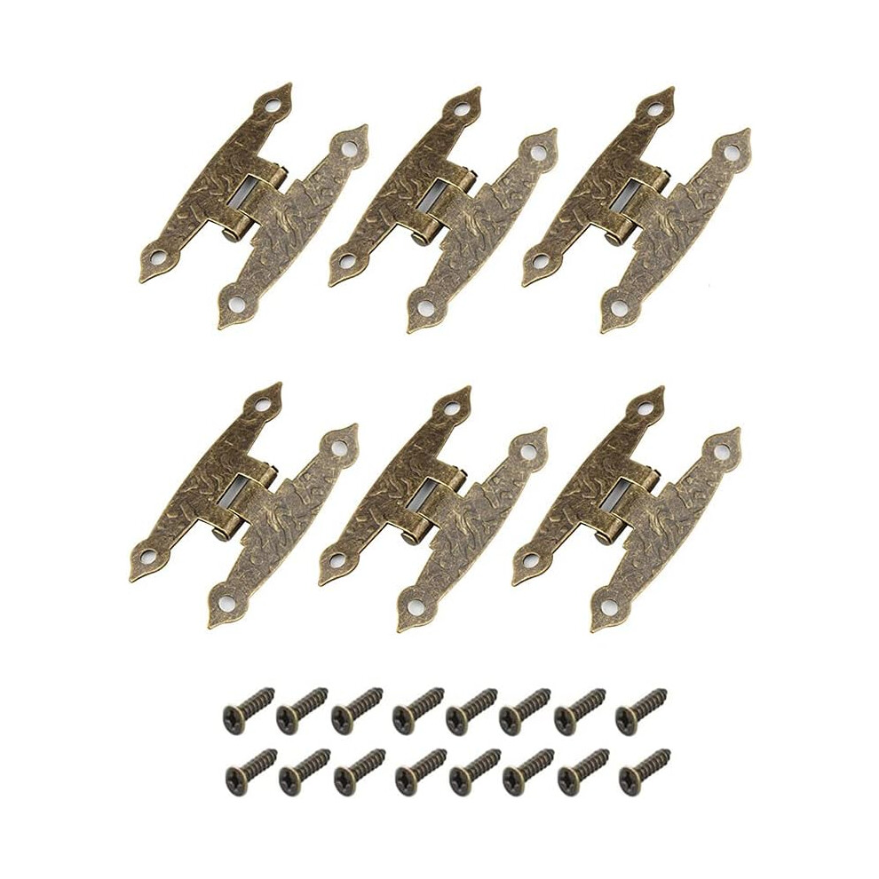 Decorative Hinges, Antique Bronze Cabinet Hinges With Retro Pattern For Cabinets And Wooden Boxes, Easy To Install (6Pcs) 9198585926011