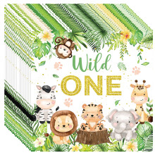 Servietten Geburtstag Servietten Kindergeburtstag Waldtiere, 40Stück33x33cm ,Servietten Dschungel, Animals Motiv Grün Papierservietten, Tiere