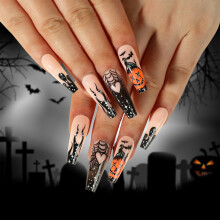 Lange doodskistpers op nagels Halloween ontworpen valse-JP2506