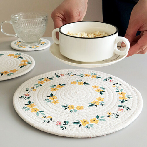 Cotton Coasters Pad Heat Protective Round Placemat-30cm 1