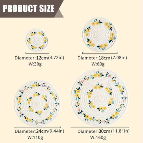 Cotton Coasters Pad Heat Protective Round Placemat-30cm 2