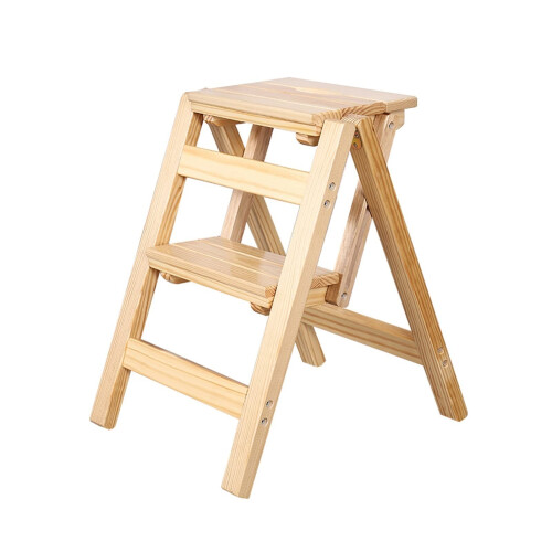 Wooden Step Ladder Chair 2Step Folding Stool Multifunction Foldable Step Stool For Home Kitchen Library Ladder Rack