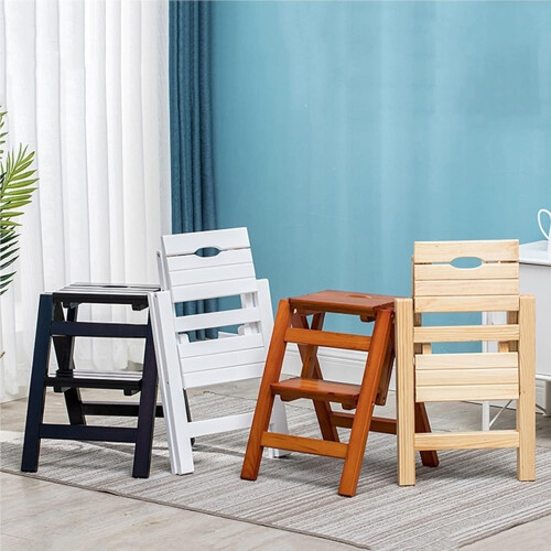 Wooden Step Ladder Chair 2Step Folding Stool Multifunction Foldable Step Stool For Home Kitchen Library Ladder Rack 1