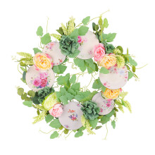 Weißer Blumenkranz mit Porzellanteller, handgefertigter