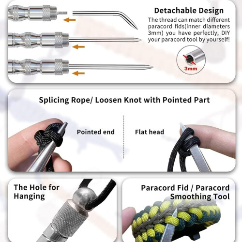 Knot Tool for Paracord, Lacing Needles, Crafts, Weaving,, Silver 2