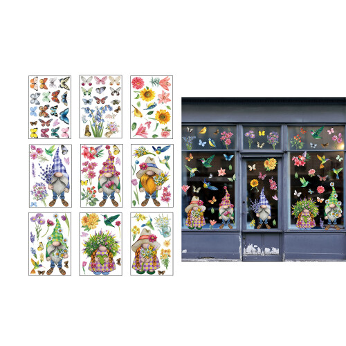 9 Bögen bunte Fensteraufkleber mit Blumen- und 1