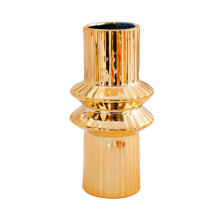 Goldene Keramikvase, geometrische Blumenvasen, Ornamente für-L
