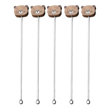 Coffee Mixing Stick 5Piece Set, LongHandle Walnut Wood Bear Design Stir Sticks For Cocktails And Milk Powder, Home Use