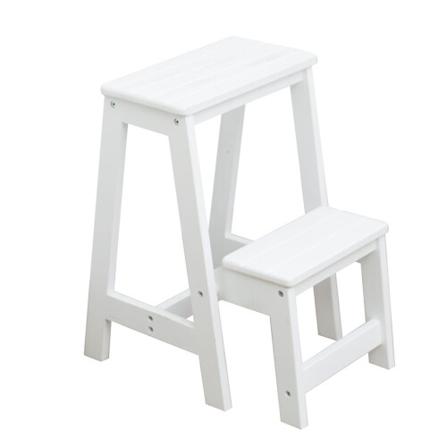 Folding Wood Step Stool 2Step Foldable Ladder, Lightweight Foot Stool For Home Kitchen Loft Camping, White