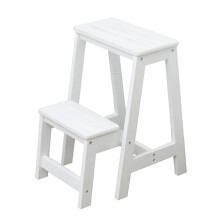 Wooden Step Ladder Chair 2Step Folding Stool NonSlip Tread Indoor Outdoor White 150kg Capacity