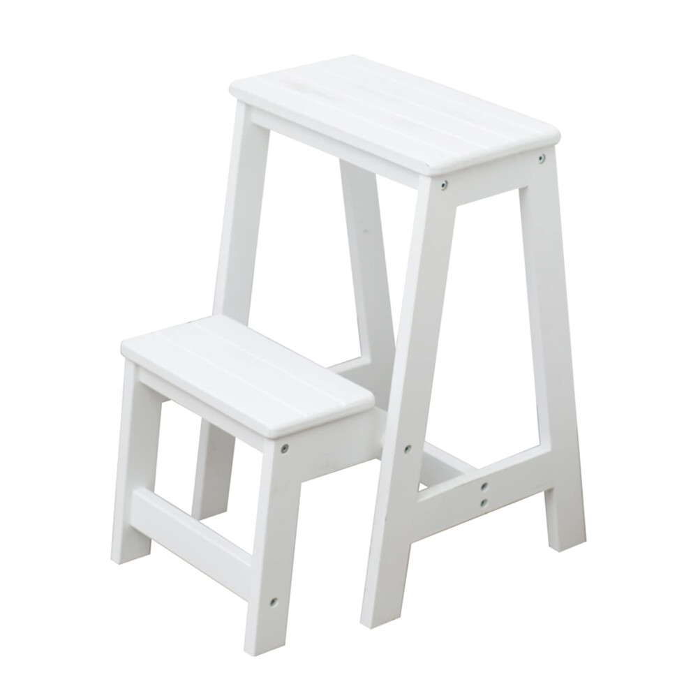 Wooden Step Ladder Chair 2Step Folding Stool Nonslip Tread Indoor Outdoor White 150Kg Capacity 9119770113375