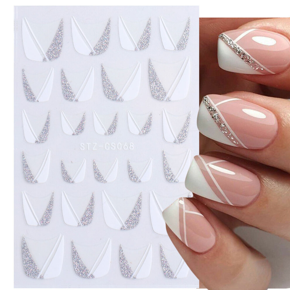 White Black Nail Decal French Manicure Strip Nail Art-CS068