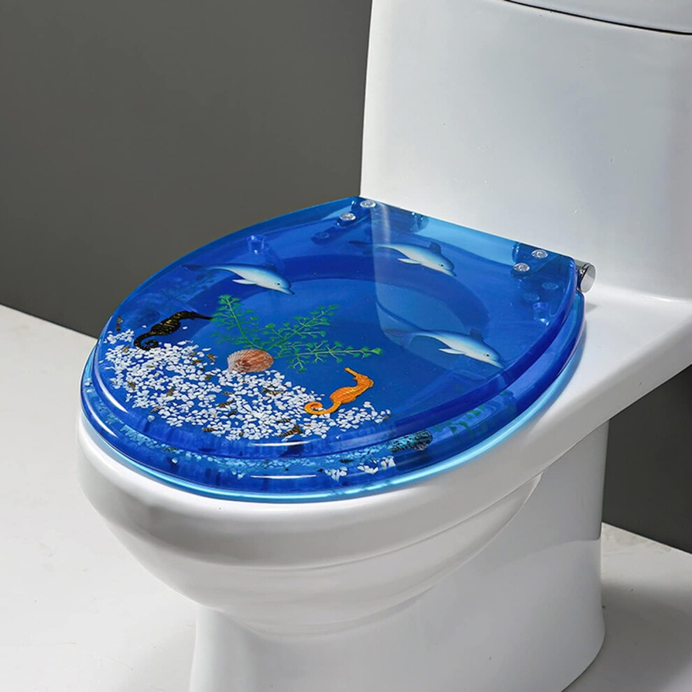 Toilet Seat Made Of Synthetic Resin, Quiet, Slowclosing, Sturdy, Comfortable With Seahorse Design, Ovalshaped. 9119770038517