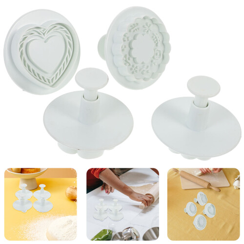 4Stk Wiederverwendbare Kunststoff Cookie Stamps DIY Backformen 2